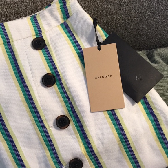 NWT Halogen midi skirt stripe green button slit - Picture 2 of 6